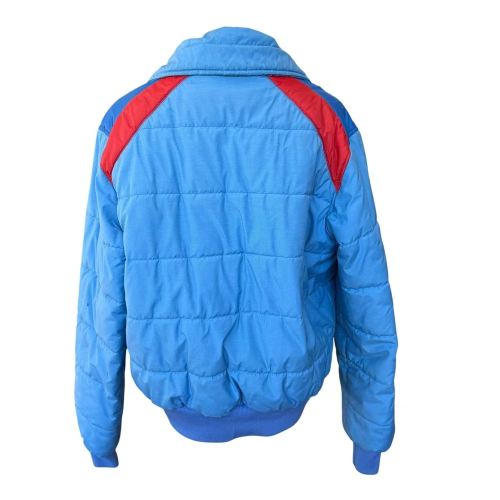 Vintage Swing West Puffer Jacket Mens Blue Red Quilted Made in USA Full Zip L